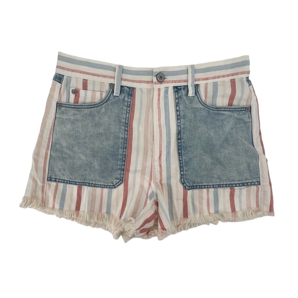 American Eagle Red White Blue Striped Cut Off Mom Jean Shorts Size 28 Women’s